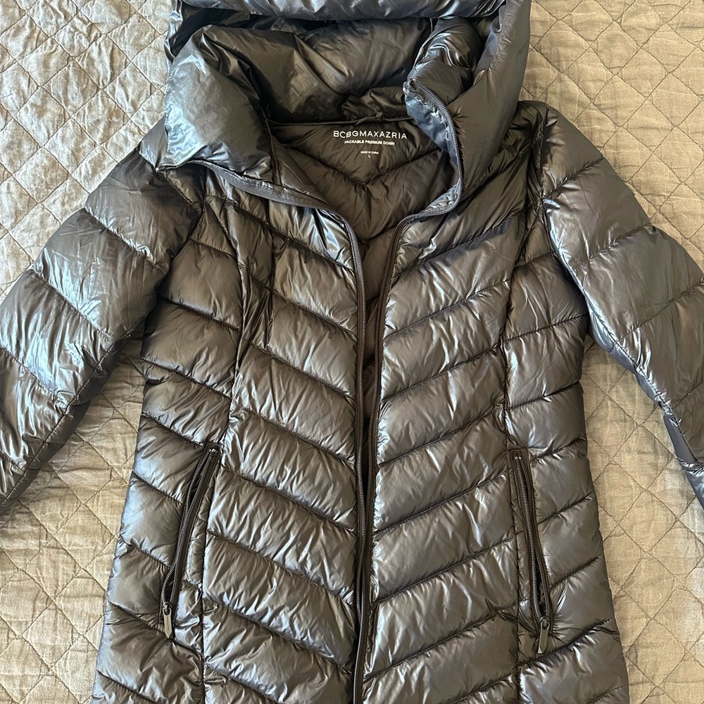 BCBGMaxAzria Metallic Gray Puffer Jacket